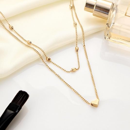 قلادة Aluinn Love Heart Choker متعددة الطبقات مع قلادة Golc من الخرز البسيط وسلسلة بسيطة للنساء