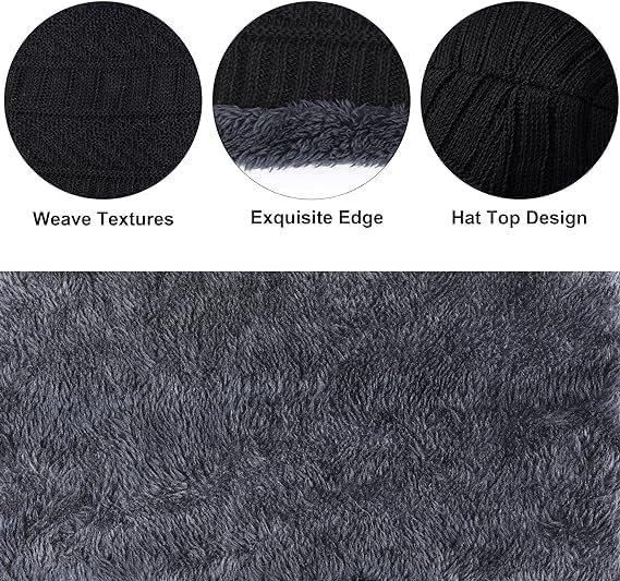 Winter Cap Set Caps with Fur Lining, Beanie Cap & Muffler for Men & Women| Beanie Cap| Woolen Topaa| Winter Cap| Head & Neck Warmer| Black Color| 1 Set|