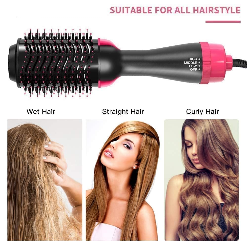 One Step Hot Air Brush 4 in 1 Hair Dryer And Styler Volumizer For Women Straightening, Curling, Salon Negative Ion Ceramic Blow Dryer Brush For All Hair Types, 1200WAtts, Multicolour