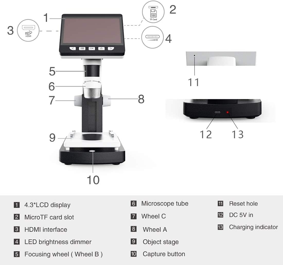 KDJC AYT inskam306 1080P 4.3 inch Display Screen HDMI Port HD Digital Microscope
