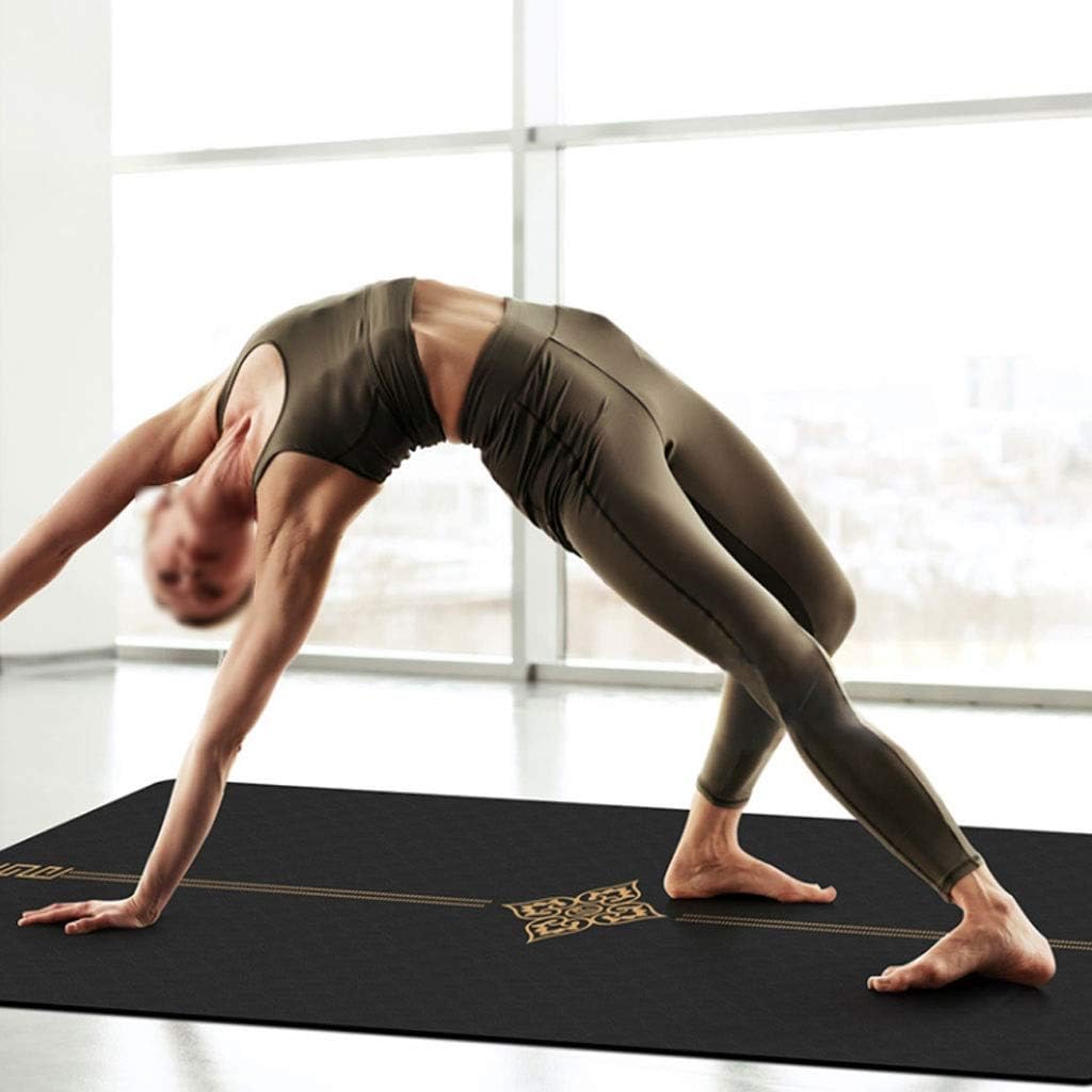 سجادة يوجا سوداء ذهبية اللون، سجادة يوجا TPE 183 * 68 سم * 6 مم، سجادة تمرين سميكة ممتدة عالية الكثافة للاستخدام المنزلي، معدات رياضية، سجادة تمارين اللياقة البدنية (اللون: B)