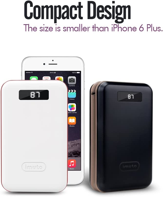 imuto 20000mAh Portable Charger Compact Power Bank External Battery Pack LED Digital Display Smart Charge, Li-Polymer Battery Banks iPhone, iPad, Samsung Galaxy/Note, Tablet and More (White)