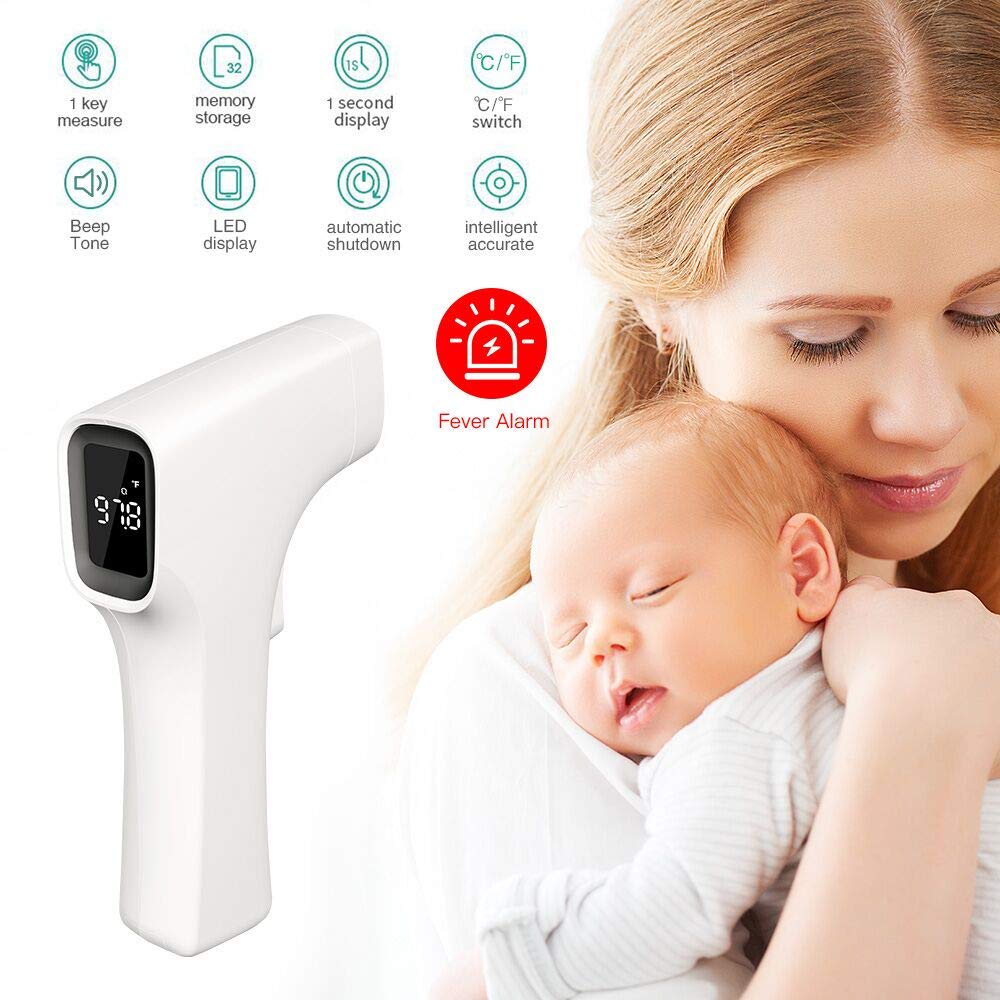 Professional Medical Thermometer Remote Digital Thermometer 15-50MM Infrared Forehead Thermometer with Smart Fever Indicator Memory 32 Readings for Adults Newborns Kids