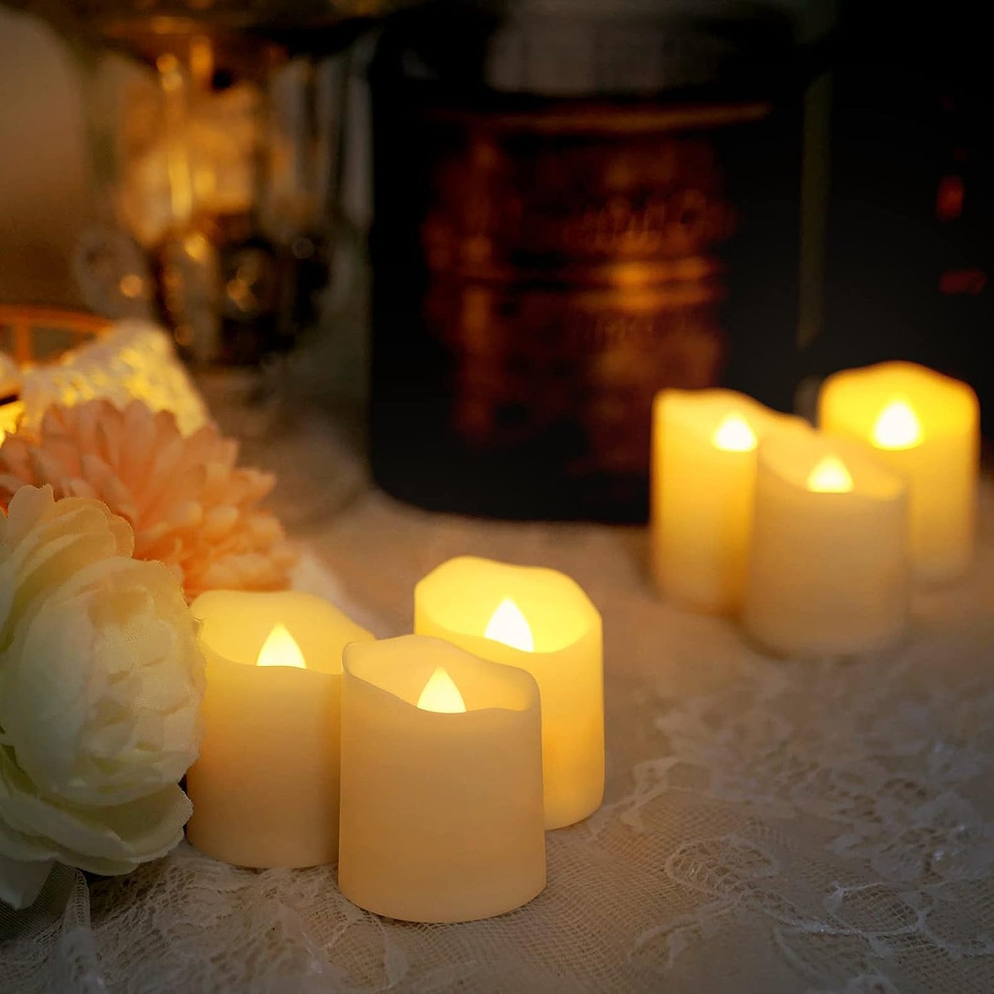 LED Tea Lights Rechargeable Candles with USB Charging Cable, 6 PCS Votive Tea Light with Remote, Flameless Flickering Warm White Tealights Candle for Halloween, Pumpkin Light, Christmas Decoration