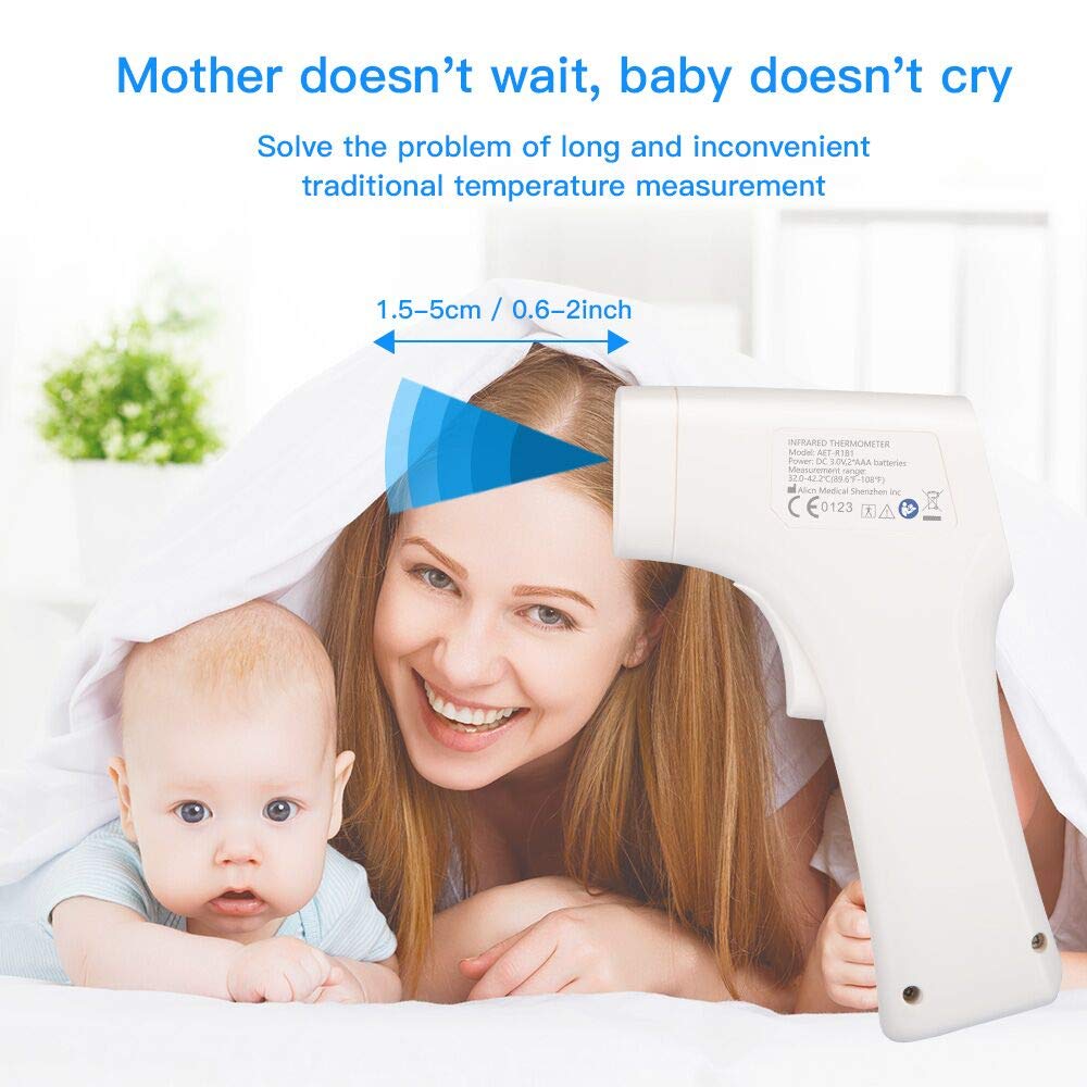Professional Medical Thermometer Remote Digital Thermometer 15-50MM Infrared Forehead Thermometer with Smart Fever Indicator Memory 32 Readings for Adults Newborns Kids