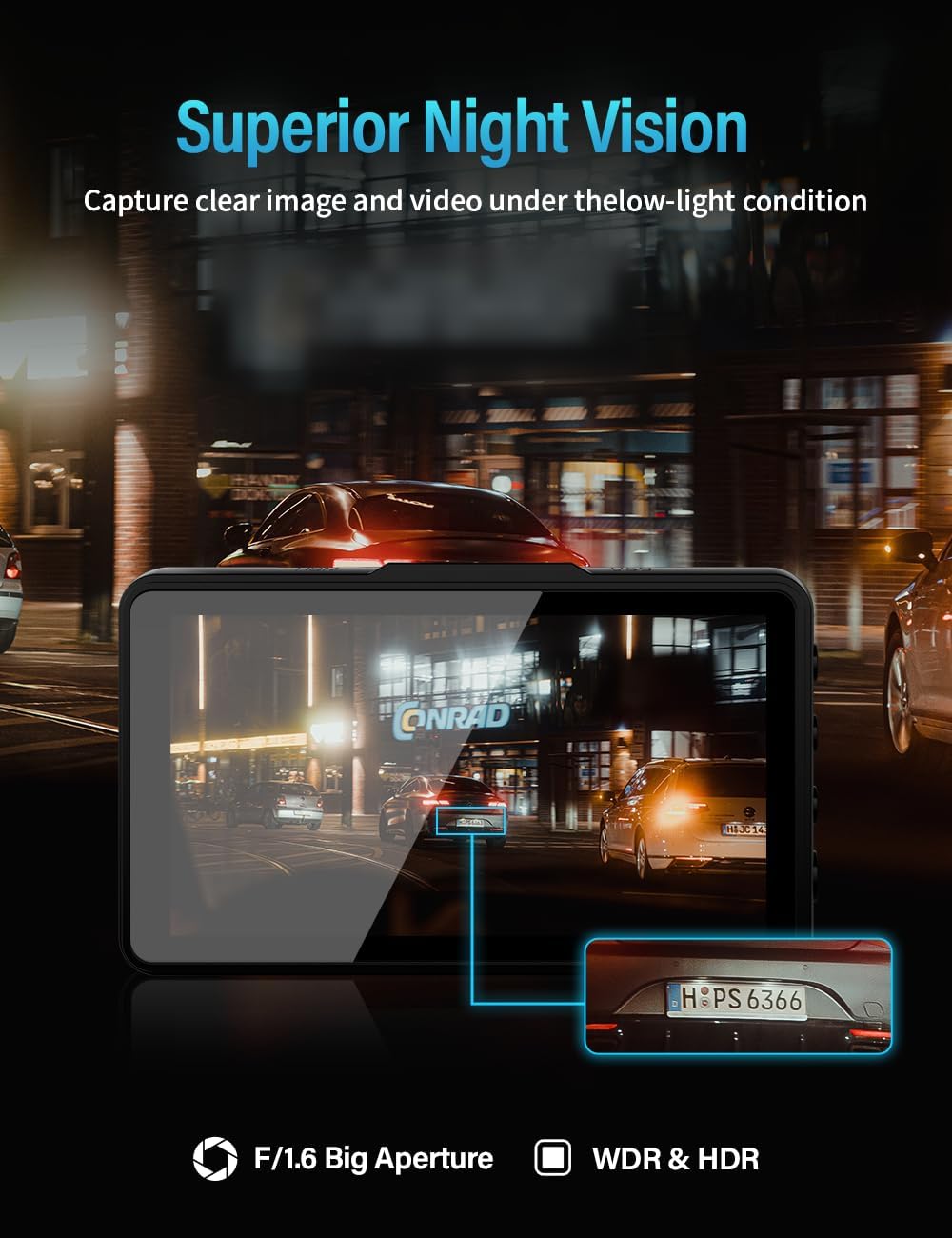 IIWEY DC01 Dash Cam Front and Rear Camera FHD 1080P with Night Vision SD Card Included, 3 Inch IPS Screen Dash Cam for Car, 170° Wide Angle Dashboard Camera Motion Detection Parking Monitor G-Sensor