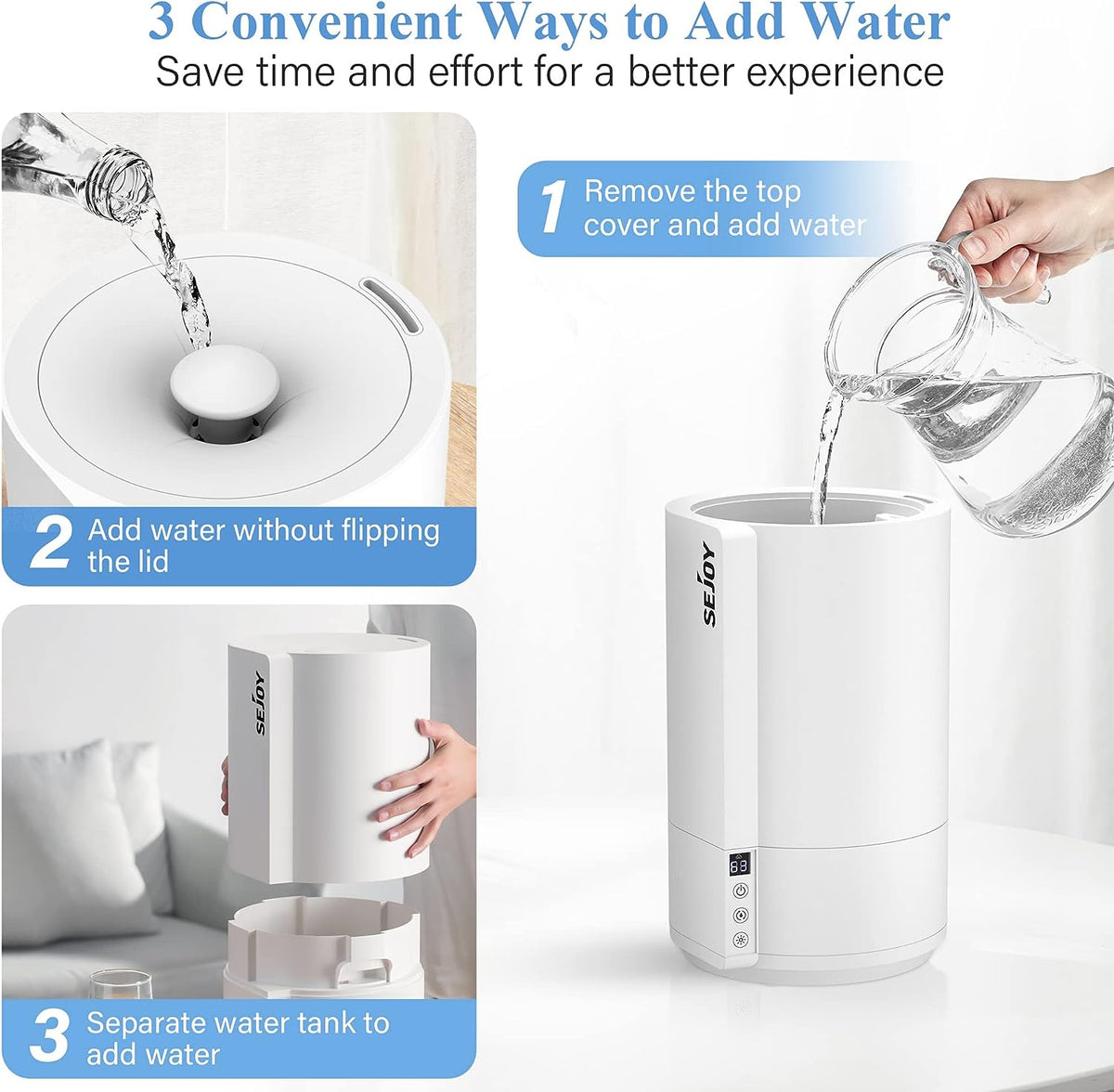 Sejoy Humidifiers for Bedroom Large Room, Cool Mist Humidifiers Quiet, Ultrasonic Air Humidifier for Baby Plant, 4L Top Fill, Smart Constant Humidity, Water Shortage Protection, 7-Color 3-Speed