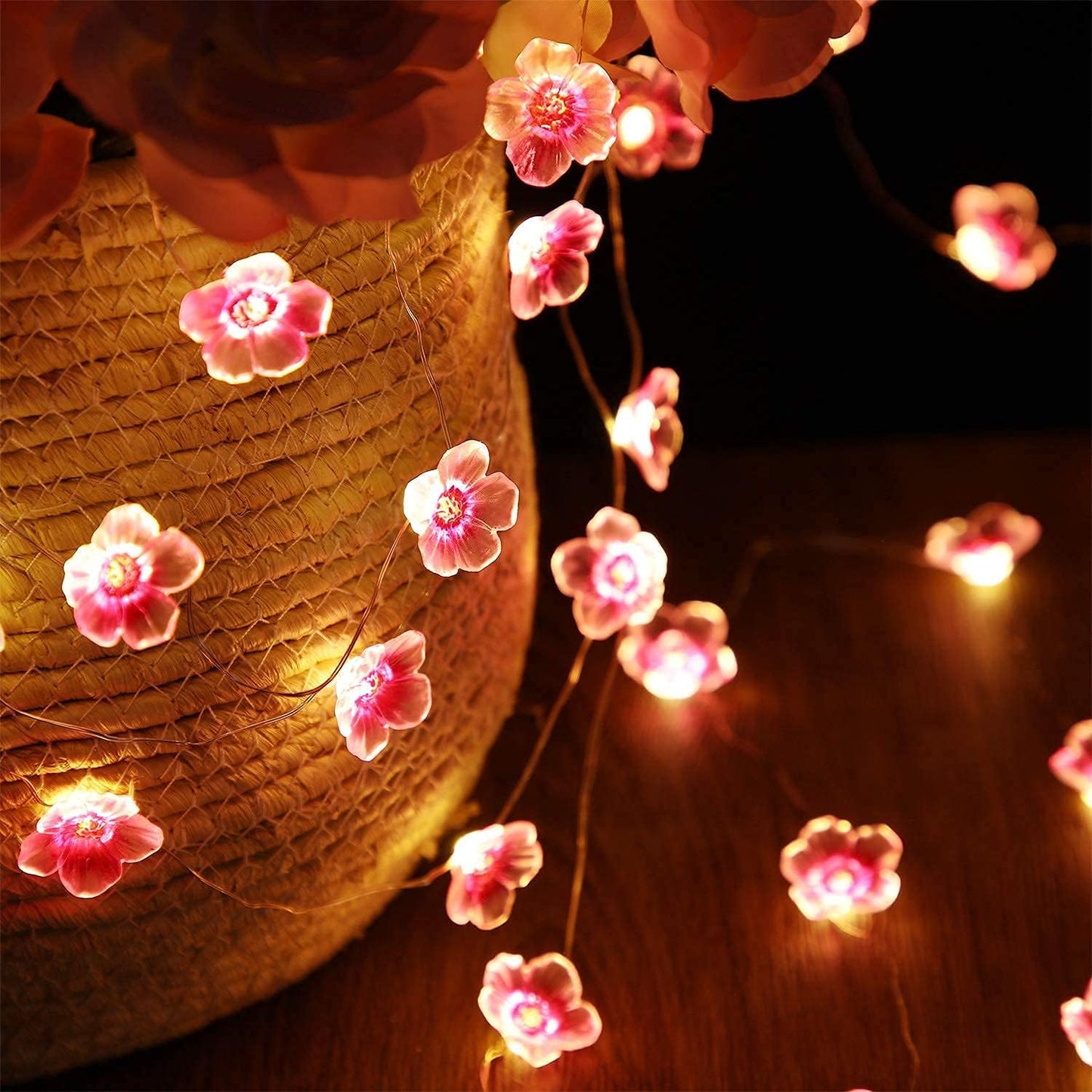 Flower String Lights Fairy Pink Cherry Blossom Lights 13 Feet 40 LEDs USB and Battery Operated Decorative Lights for Girls Bedroom Indoor Outdoor Wedding and Valentines Day