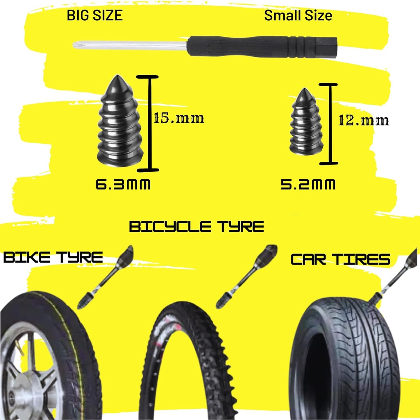 10 Pc's (5Pcs Small & 5Pcs Big Screw) Car Tire Repair Nails, Tyre Repair Rubber Capsule Kit, Self-Service Tire Repair Screws Nail, Quick Puncture Repair Tools for Car, Motorcycle, ATV, Truck