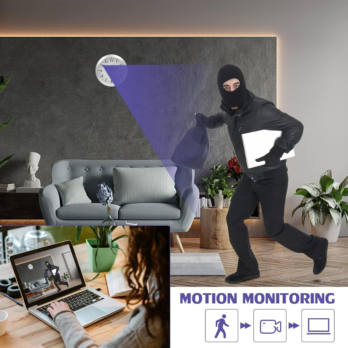 ساعة كاميرا خفية، كاميرا تجسس عالية الدقة 1080 بكسل، ساعة حائط، كاميرا خفية مع كشف الحركة لأمن المنزل/المكتب، كاميرا مربية مخفية، بدون وظيفة واي فاي