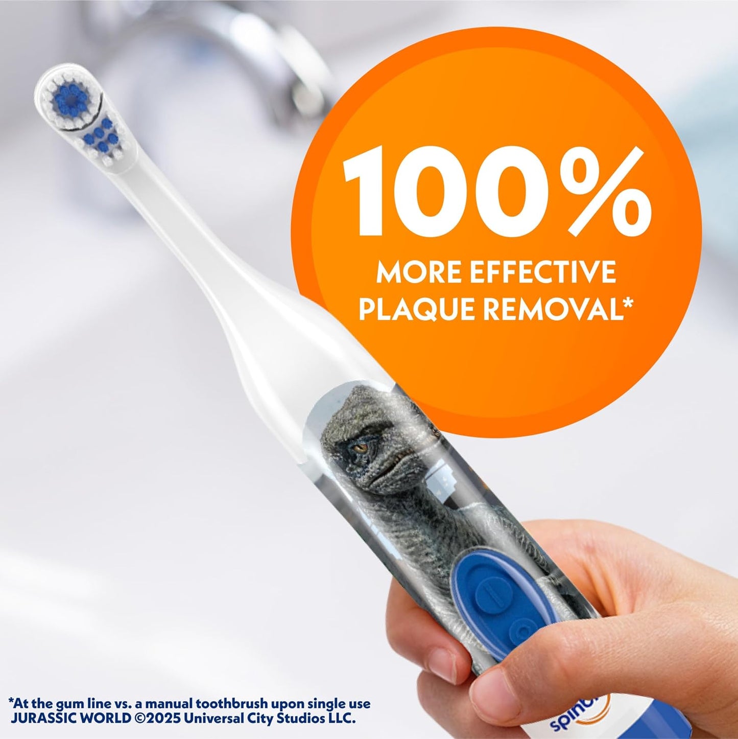 Spinbrush™ Kids Electric Toothbrush, Jurassic™ Battery Powered Electric Toothbrush for Children Ages 3+ with 1 AA Battery, Soft Head Bristles, Leakproof SoftSwitch, Ready-to-Use