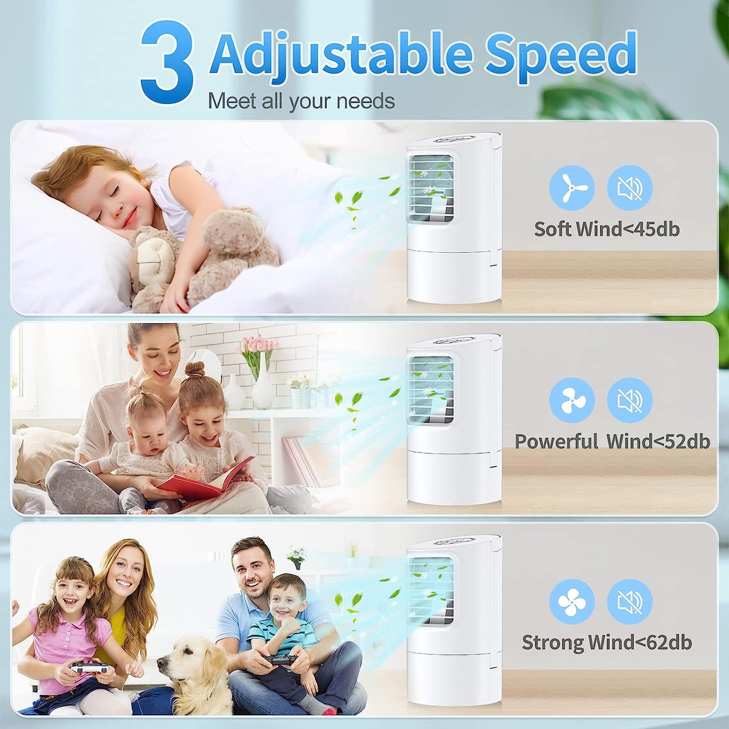 Mobile Air Conditioner, Mini Personal Air Conditioner, 4 in 1 Air Cooler, Fan, Evaporative Cooler, Humidifier, Air Cooler, Portable 3 Wind Speeds and 7 LED Colours (White)