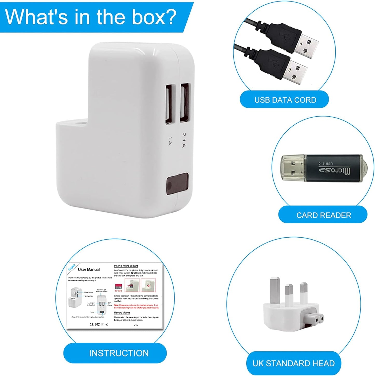 كاميرا تجسس بمحول قابس USB، شاحن حائط بدقة 1080 بكسل، كاميرا مخفية، مسجل فيديو صغير، كاميرا مراقبة، كاميرا مربية، كاميرا أمان منزلية