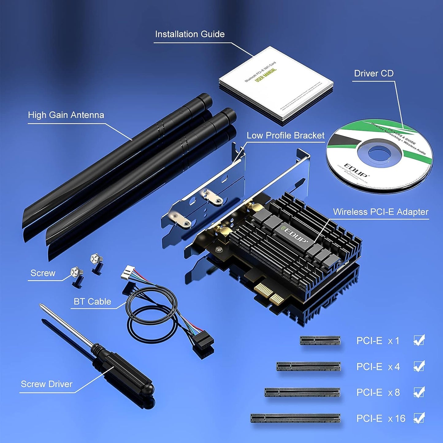 EDUP PCI-E WiFi 6 Network Card AX1800Mbps Bluetooth 5.2 Heat Sink 802.11AX 2.4Ghz/5.8Ghz Wireless PCIe Network Wi-Fi 6 Card PCI Express WiFi Adapters 6dBi Dual Band Antenna for Windows 11/10 64-bit