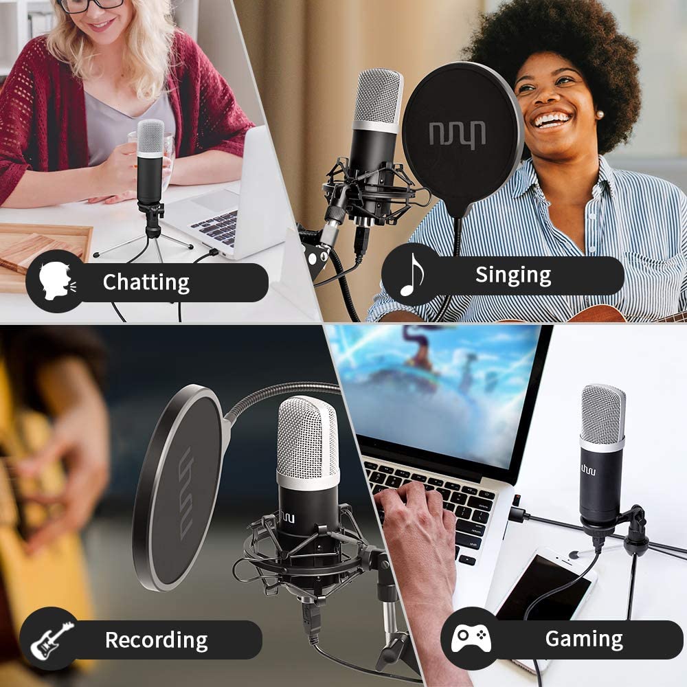 USB Microphone,UHURU Cardioid Condenser PC Microphone,Pop Filter,Shock Mount,Mic Stand for Gaming, Streaming, Podcast, YouTube, Twitch,Skype, Compatible with PC, Laptop, PS4 UM-980
