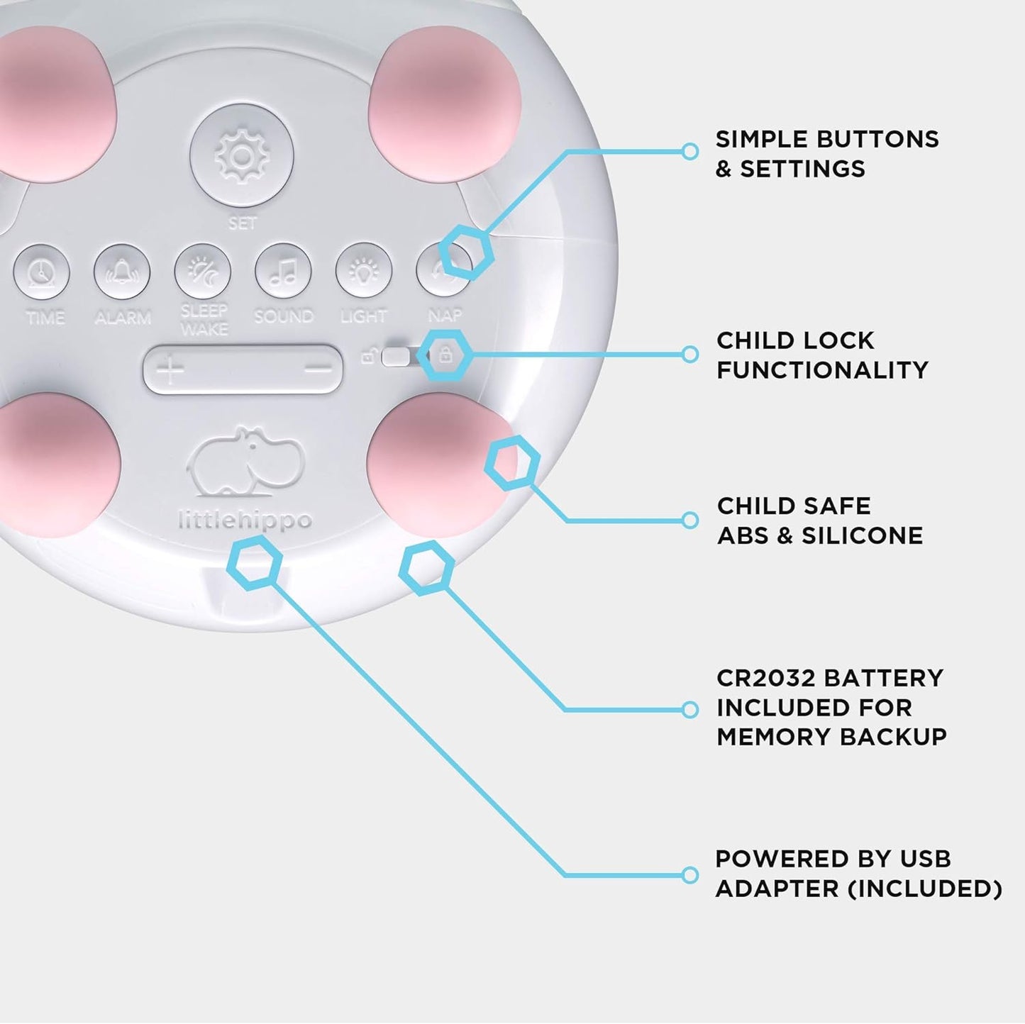 LittleHippo MELLA: Ready to Rise Children's Sleep Trainer, Night Light, Sound Machine and OK to Wake Alarm Clock for Toddlers and Kids - Blush Pink