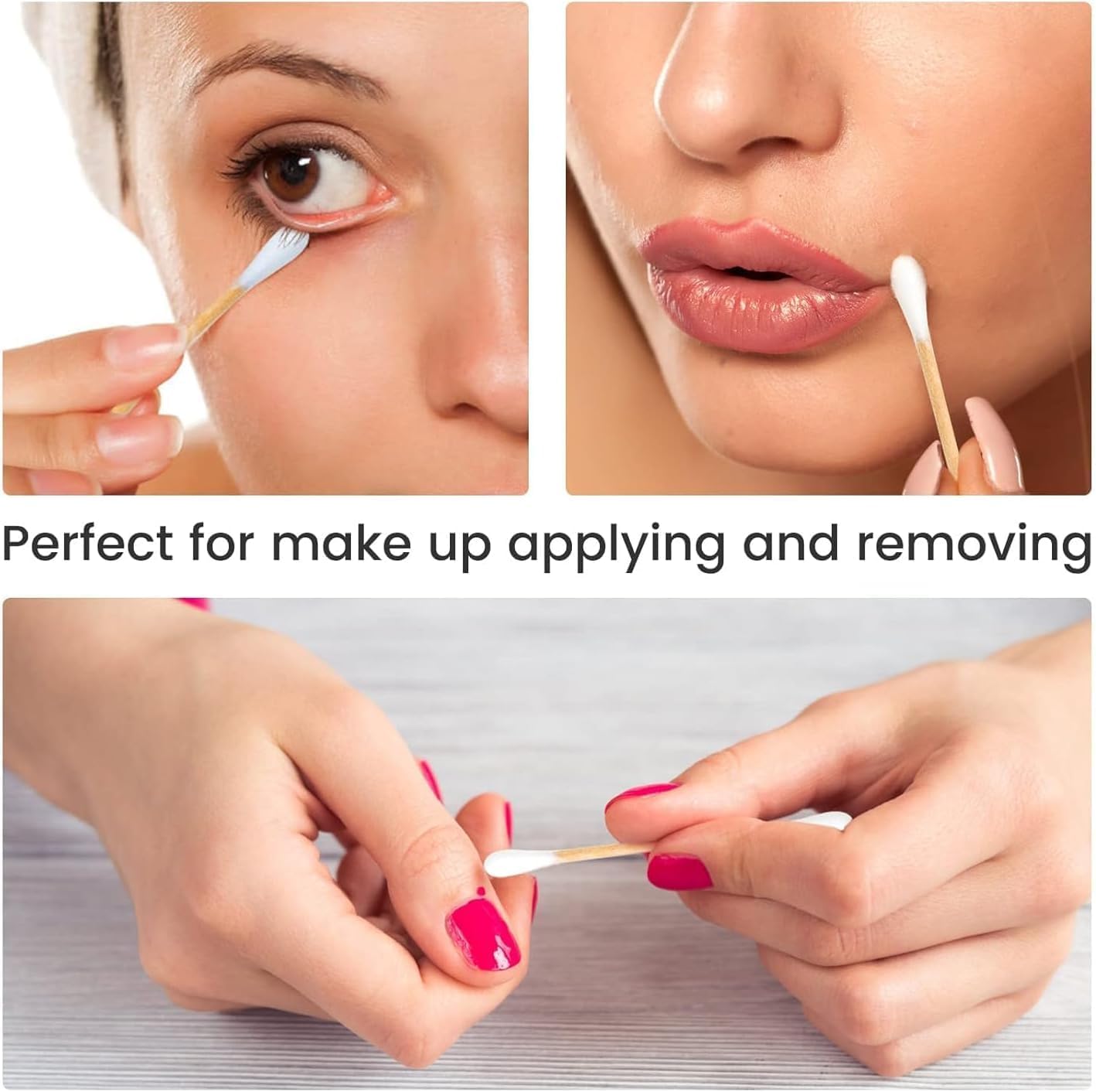 Bamboo Cotton Buds 500 Pcs Double Tipped Cotton Swabs - Biodegradable Eco-Friendly Strong Wooden Sticks Round Tips Ear Buds - Qtips Wooden Cotton Buds for Baby Care, Makeup, Ear Cleaning