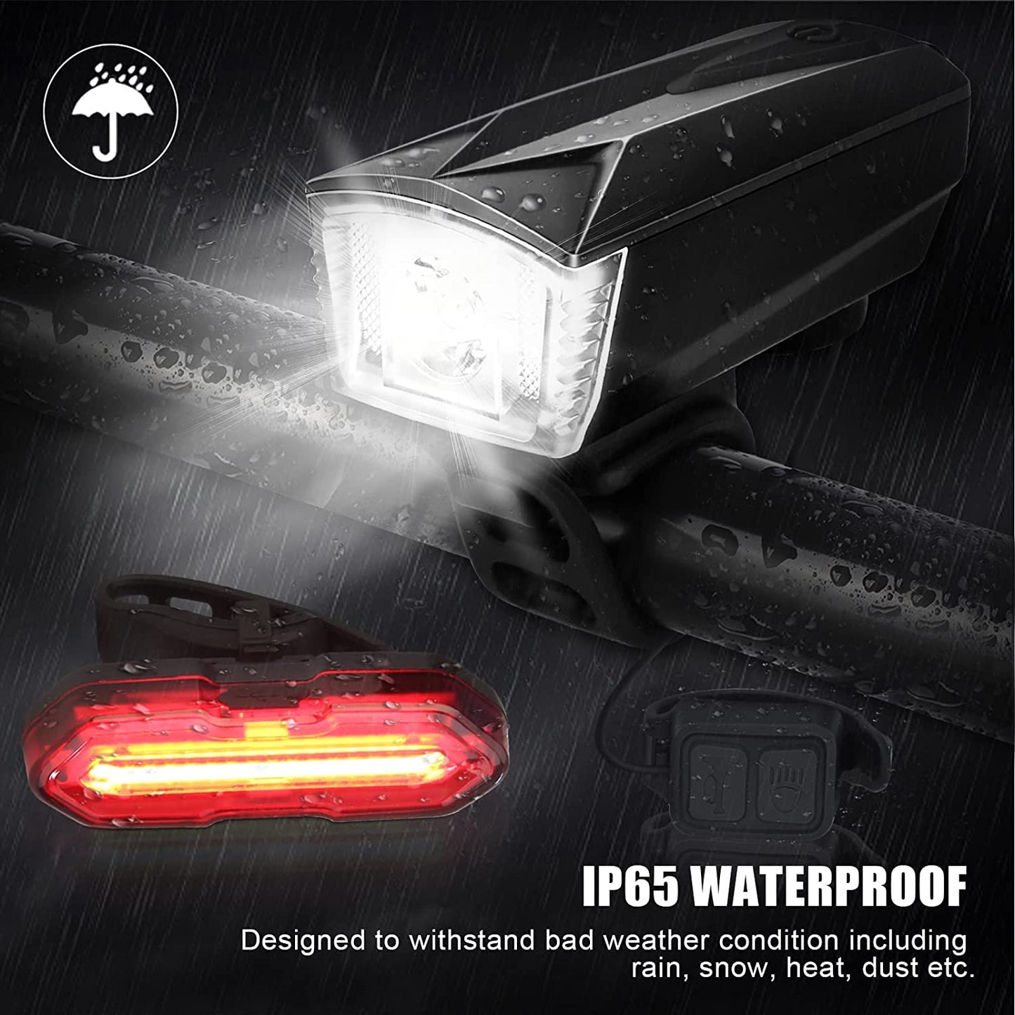 مجموعة مصابيح دراجة LED، مصابيح دراجة قابلة لإعادة الشحن عبر USB، 6 أوضاع إضاءة دراجة، مصابيح دراجة مقاومة للماء، مصابيح ركوب الدراجات الأمامية والخلفية، مصباح دراجة جبلية، مصباح دراجة طريق، ملحقات دراجة إلكترونية مع جرس إنذار