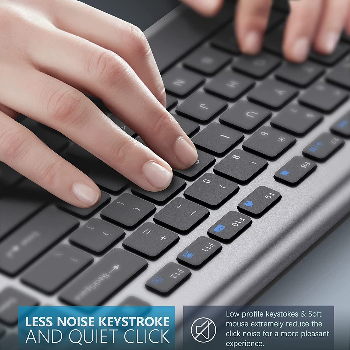 Rechargeable Wireless Keyboard Mouse-J JOYACCESS 2.4G Full Size Thin Wireless Keyboard and Mouse with Long Battery Life, Ergonomic and Compact Design for Laptop,PC,Desktop,Computer,Windows-Black& Grey