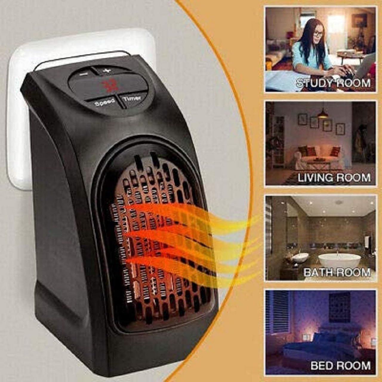 Handy Electric Heater, 400 Watts Heater, Plug-In Heatter, Mini, Portable Room, Office, Bedroom Warmer with LED Display, Set Temperature, and Stylish Design With Remote (Black)