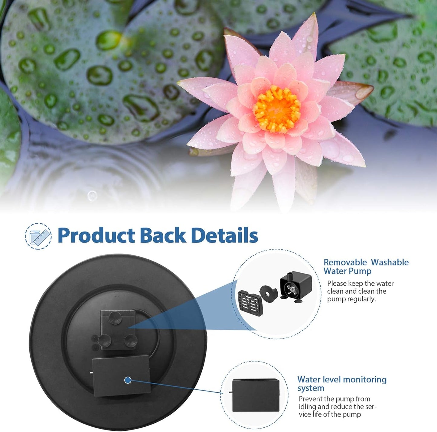 Untimaty 3.5W Solar Fountain Pump, Solar Water Pump Floating Fountain Solar Bird Bath Fountain Pump with Battery and 6 Nozzles for Bird Bath Pond Pool Garden Fish Tank