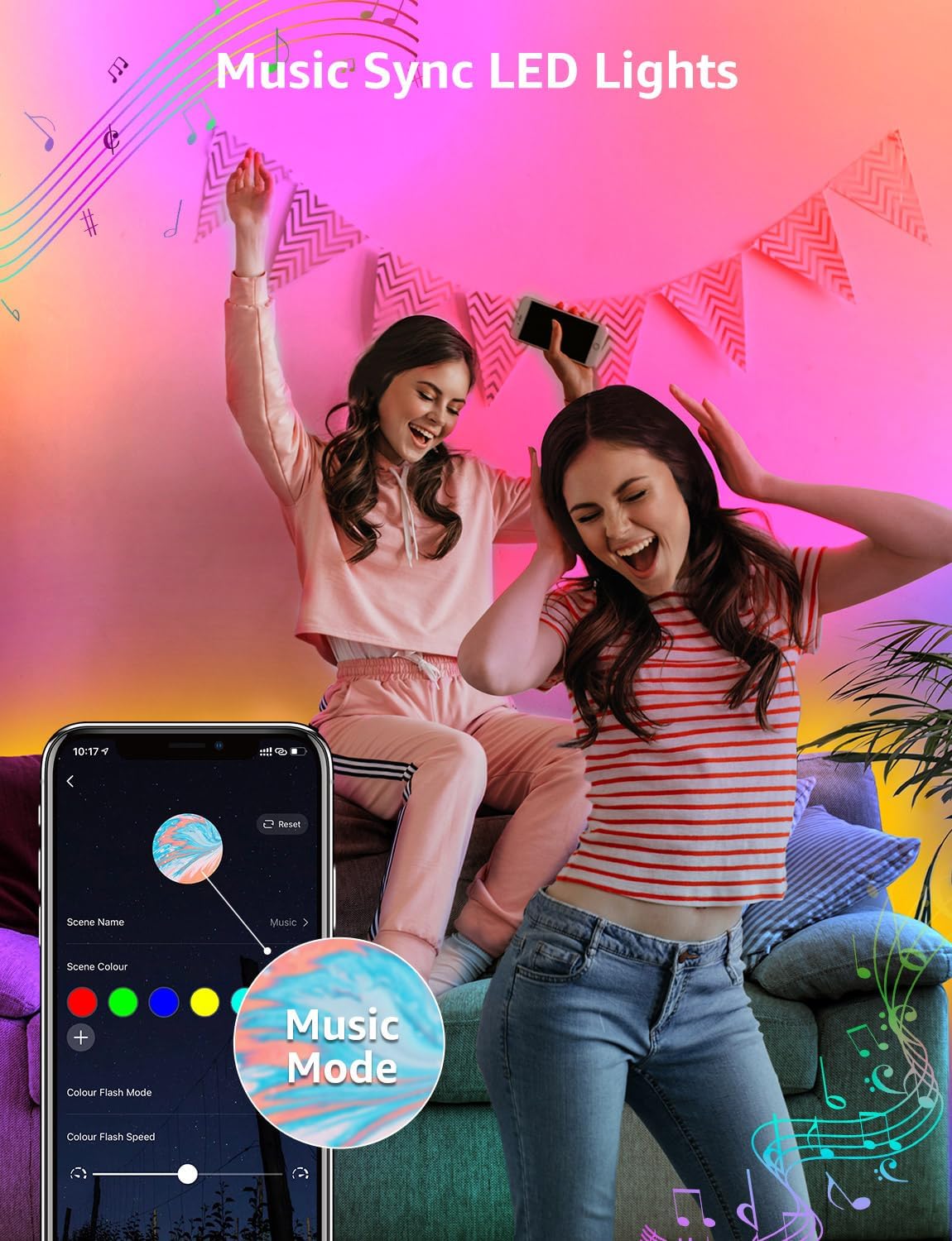 Lepro Smart RGB LED Strip Light 5M,10M 150/300 LEDs, Work with Alexa and Google Assistant, Music Sync Mode, Smart Life App Control, Colour Changing LED Lights with Remote for Bedroom Party