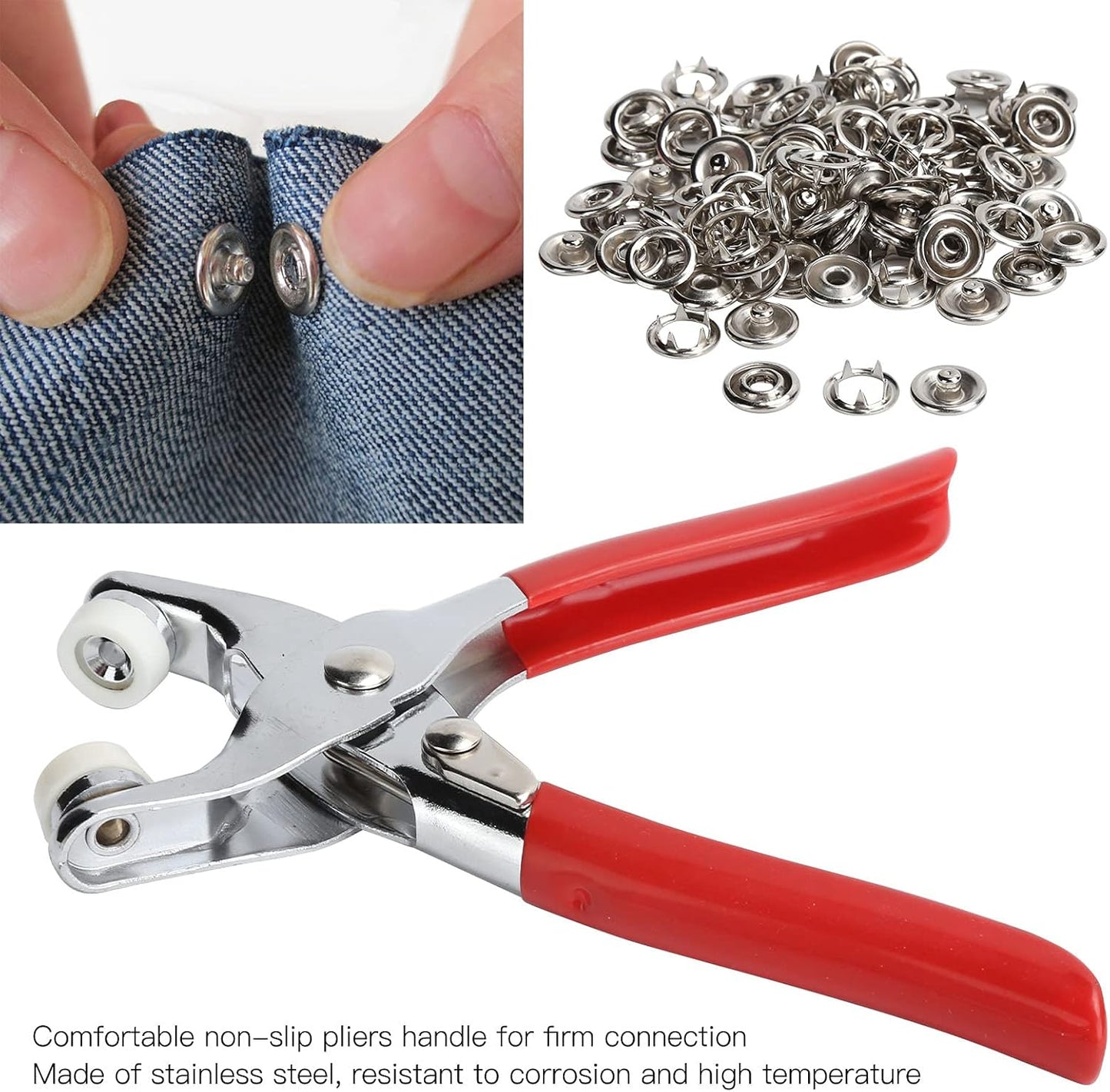 50 Sets Metal Snaps Buttons, Stainless Steel Pliers Press Set, Prong Snap Button Fasteners Kit, Sewing Handcraft Tool for Clothing Leather Crafting Sewing