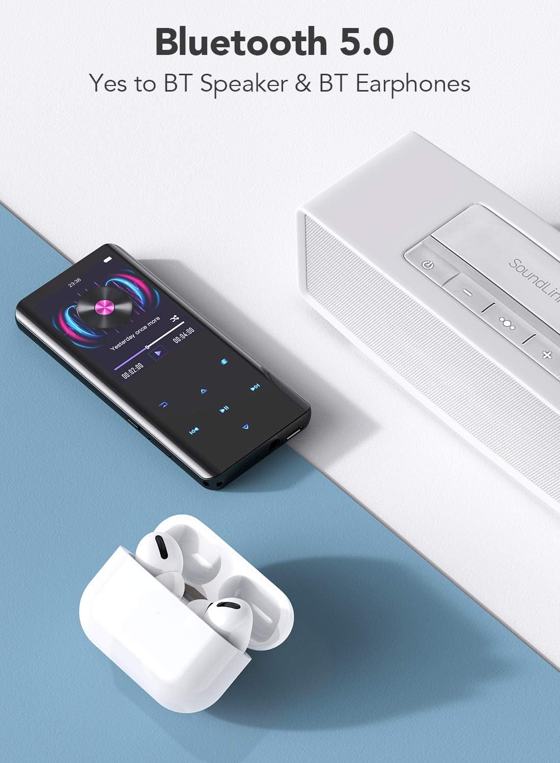 MP3 Player with Bluetooth 5.3, AGPTEK A19X 2.4" Curved Screen Portable Music Player with Speaker Lossless Sound with FM Radio, Voice Recorder, Built in 32GB, Supports up to 128GB