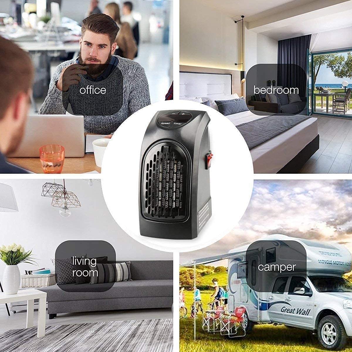 Handy Electric Heater, 400 Watts Heater, Plug-In Heatter, Mini, Portable Room, Office, Bedroom Warmer with LED Display, Set Temperature, and Stylish Design With Remote (Black)