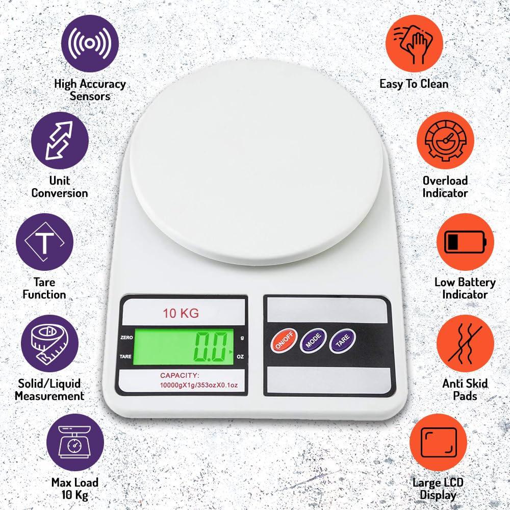 10Kg Kitchen Weight Machine, Digital Scale with LCD Display, Scale for Home Baking, Cooking & Balance Diet. Machine with capacity 10Kg