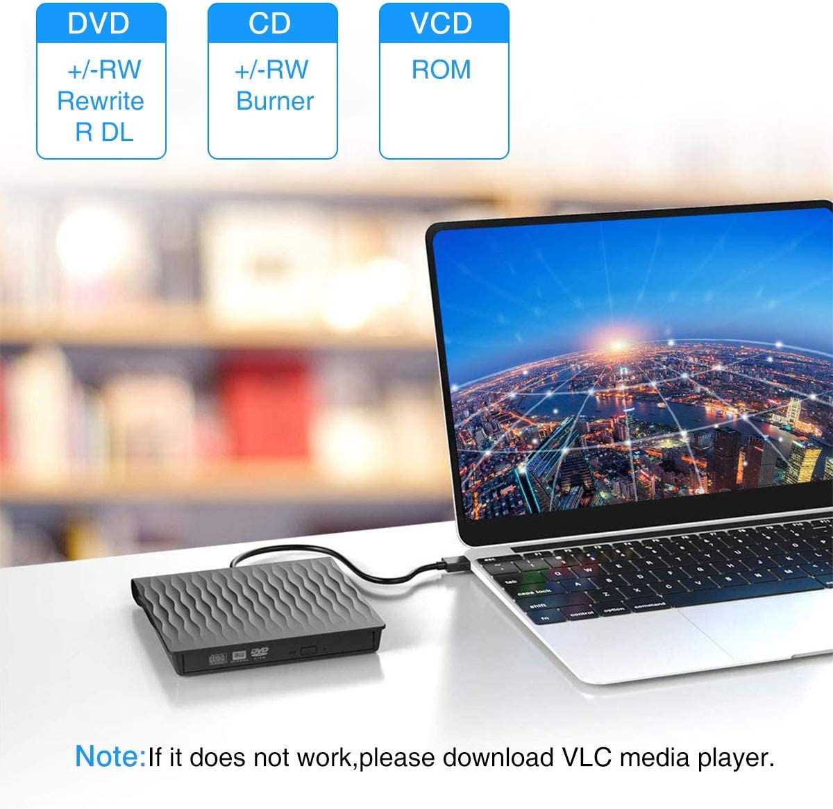 External CD DVD Drive, USB 3.0 Portable Ultra Slim CD DVD Drive Player Burner Writer Reader Rewriter, Optical Disc Drive for PC, Laptop and Desktop, Support Windows 7/8/10/XP/Vista/Mac OS