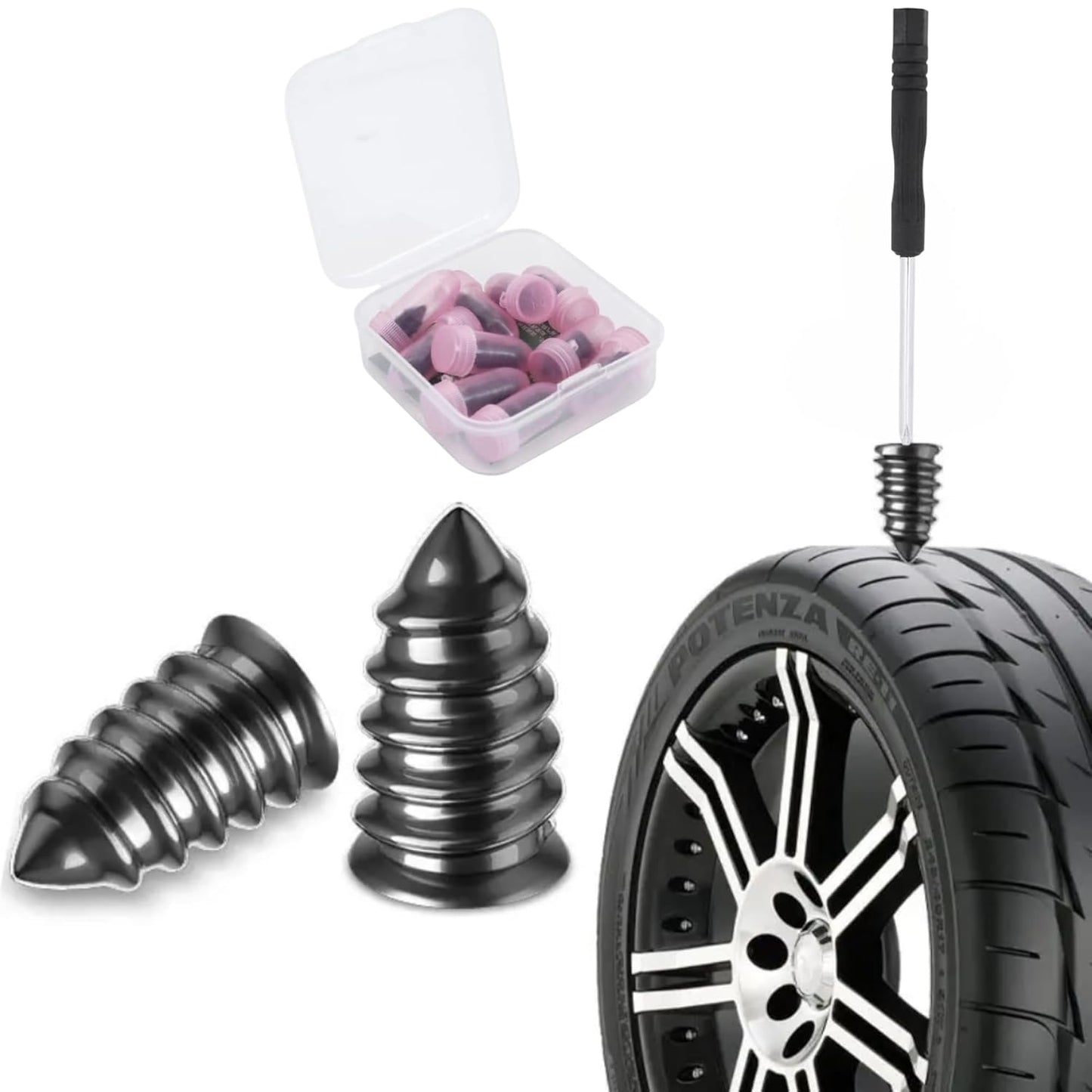 10 Pc's (5Pcs Small & 5Pcs Big Screw) Car Tire Repair Nails, Tyre Repair Rubber Capsule Kit, Self-Service Tire Repair Screws Nail, Quick Puncture Repair Tools for Car, Motorcycle, ATV, Truck