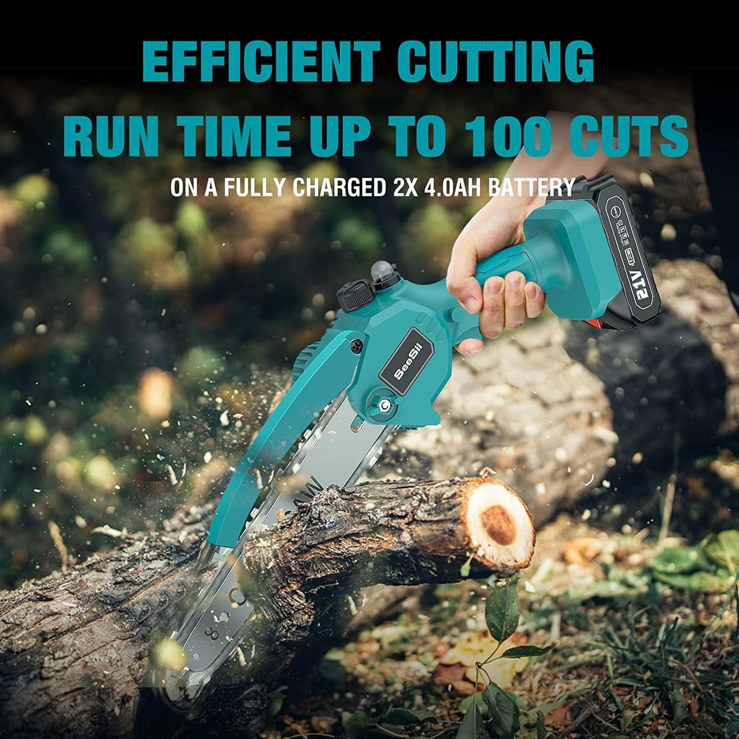 SeeSii 8 Inch ChainSaw , Cordless Chainsaw with 2x 2.0 Battery Auto-oil System One-Handed Electric Chain Saw Electric Pruning Chainsaw for Wood Cutting Garden Logging Trimming Branch