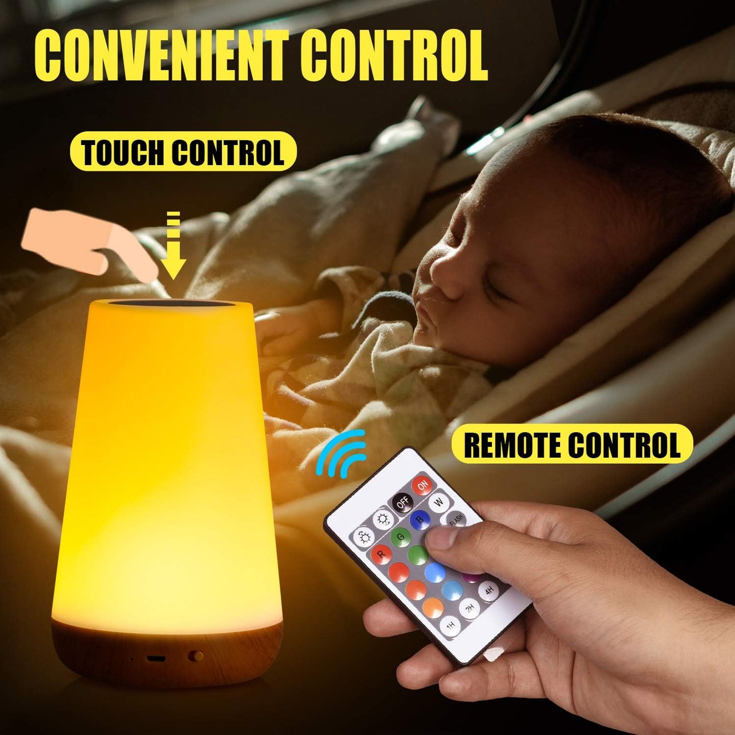 LED Bedside Lamp, Children's Night Light, Mood Light, Touch, Dimmable, RGB 13 Colour Changing, Portable Atmosphere Table Lamp with Remote Control & USB Charging Function for Baby Bedroom, Room,