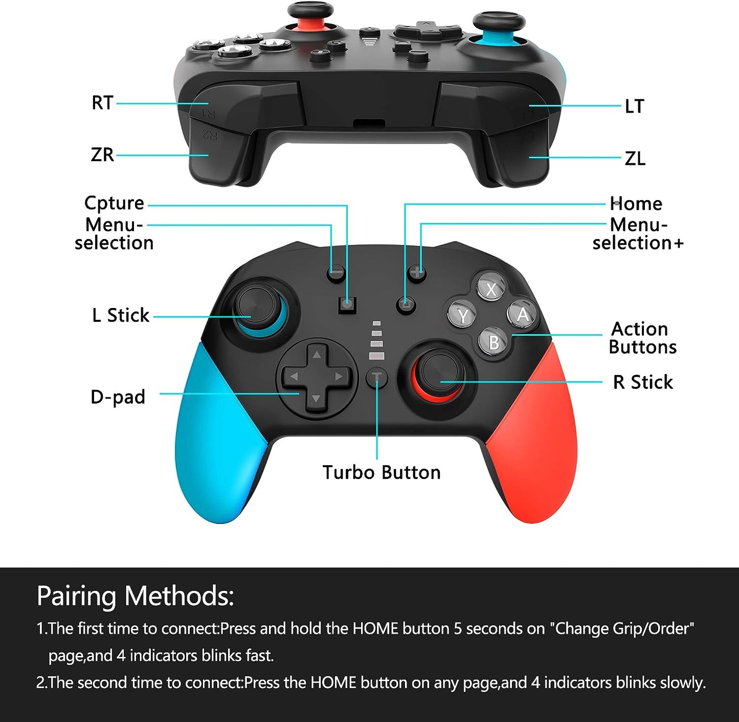 Wireless Pro Controllers for Nintendo Switch, Professional Controller Remote Gamepad Joystick for Switch Controller with Turbo Function, Double Vibration, and 6 Axis-Gyro