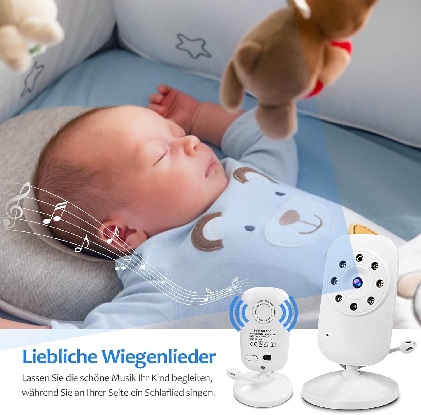 NWOUIIAY Baby Monitor 2.4 GHz Baby Camera with LCD Night Vision HD Digital Video & Bi-Directional Intercom Function White
