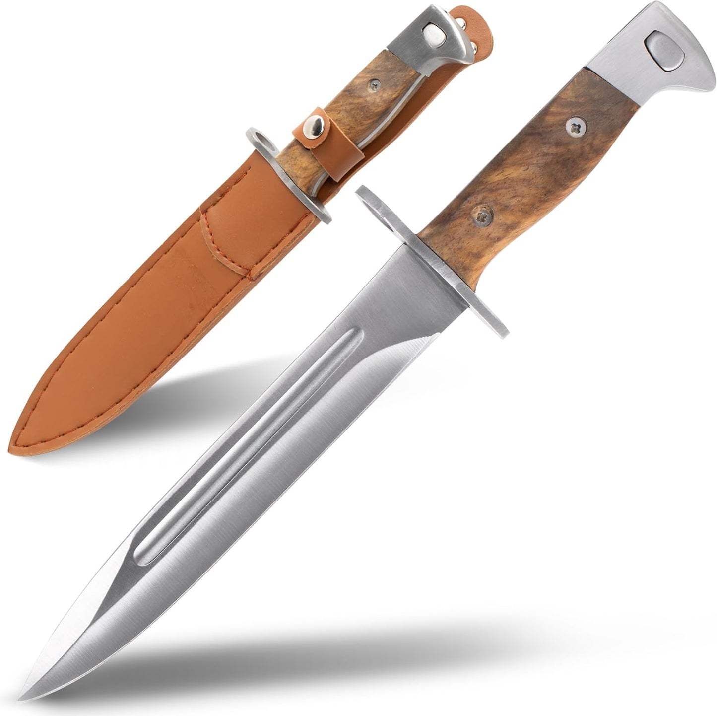 سكين حربة KOSxBO® AK USSR 47 مع جراب جلدي بطول 31 سم سكين اعتراض AK للصيد وصيد الأسماك