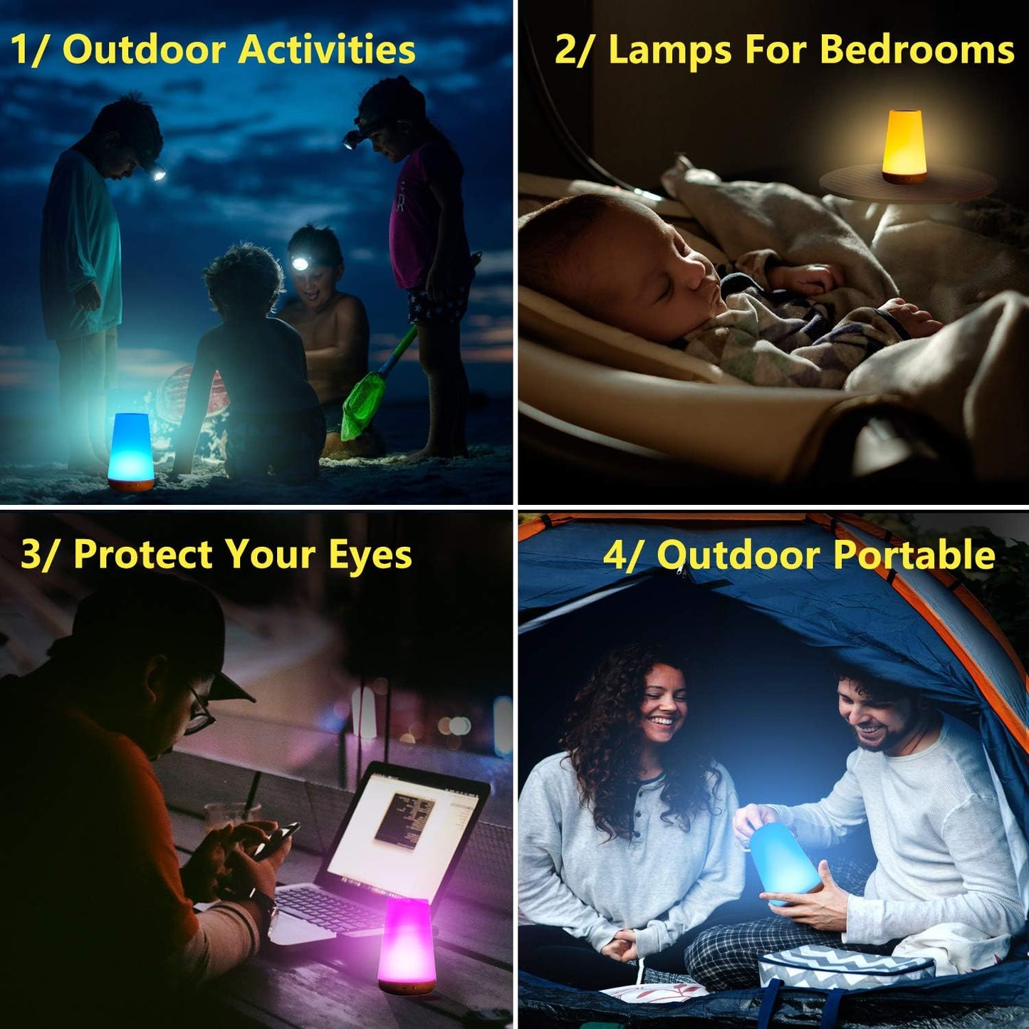 LED Bedside Lamp, Children's Night Light, Mood Light, Touch, Dimmable, RGB 13 Colour Changing, Portable Atmosphere Table Lamp with Remote Control & USB Charging Function for Baby Bedroom, Room,