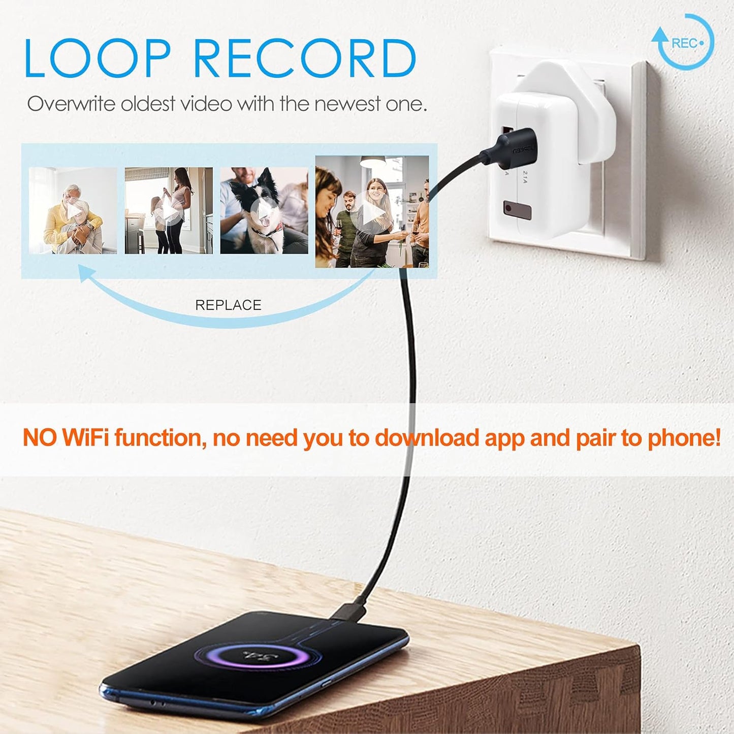 كاميرا تجسس بمحول قابس USB، شاحن حائط بدقة 1080 بكسل، كاميرا مخفية، مسجل فيديو صغير، كاميرا مراقبة، كاميرا مربية، كاميرا أمان منزلية