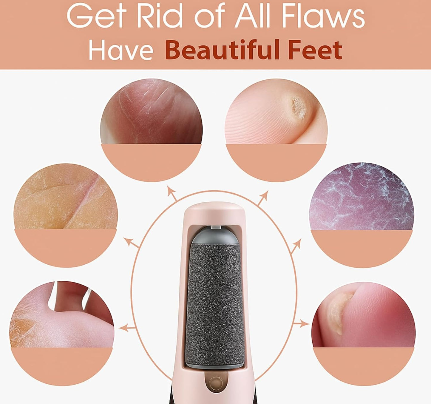 Rechargeable Flawless Pedicure Tool | Electric Callus Remover for Feet | Cordless Dead Skin Remover with 2 Roller Heads | Smooth & Soft Feet (Pink)