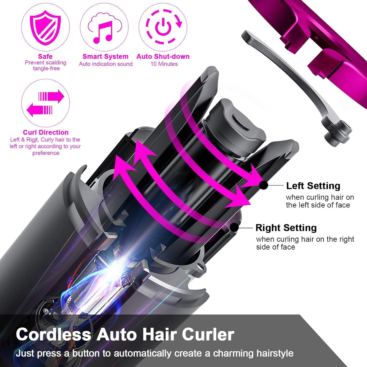 Fezax Cordless Auto Hair Curler, Automatic Curling Iron with LCD Display Adjustable Temperature & Timer, Portable Rechargeable Rotating Ceramic Barrel Curling Wand Fast Heating for Hair Styling