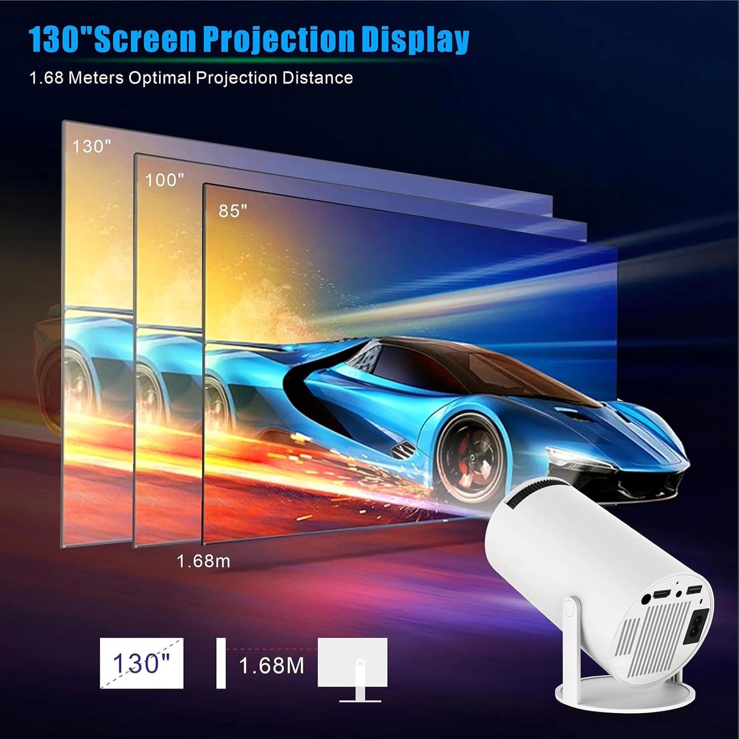 ihero WIFI Smart Mini Projector, Portable, 180 Degree, HDR ULTRA HD 1080P, Dual-Band WiFi 6 5G, Bluetooth 5.0, Android 11, 130 Inch Display, For Phone/PC/Laptop/PS5/Stick, 1080 Home Cinema Projector, HDMI