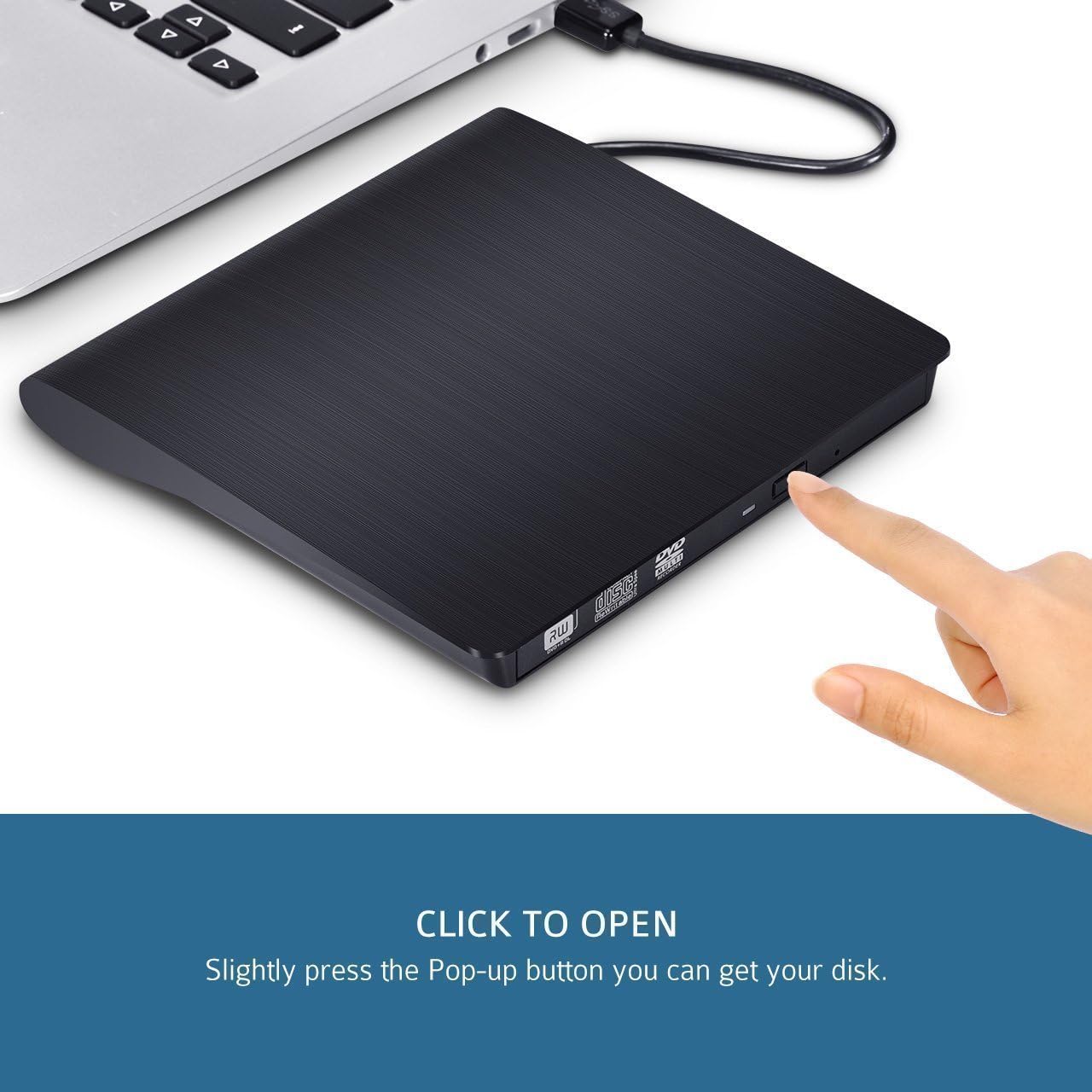 محرك أقراص DVD خارجي من Vlio، محرك أقراص CD DVD +/-RW محمول رفيع بمنفذ USB 3.0، مشغل وناسخ وقارئ ومعيد الكتابة، محرك أقراص DVD بصري لأجهزة Macbook والكمبيوتر المحمول وأجهزة الكمبيوتر المكتبية، وأنظمة التشغيل Windows 7/8/10/XP/Vista/Mac OS