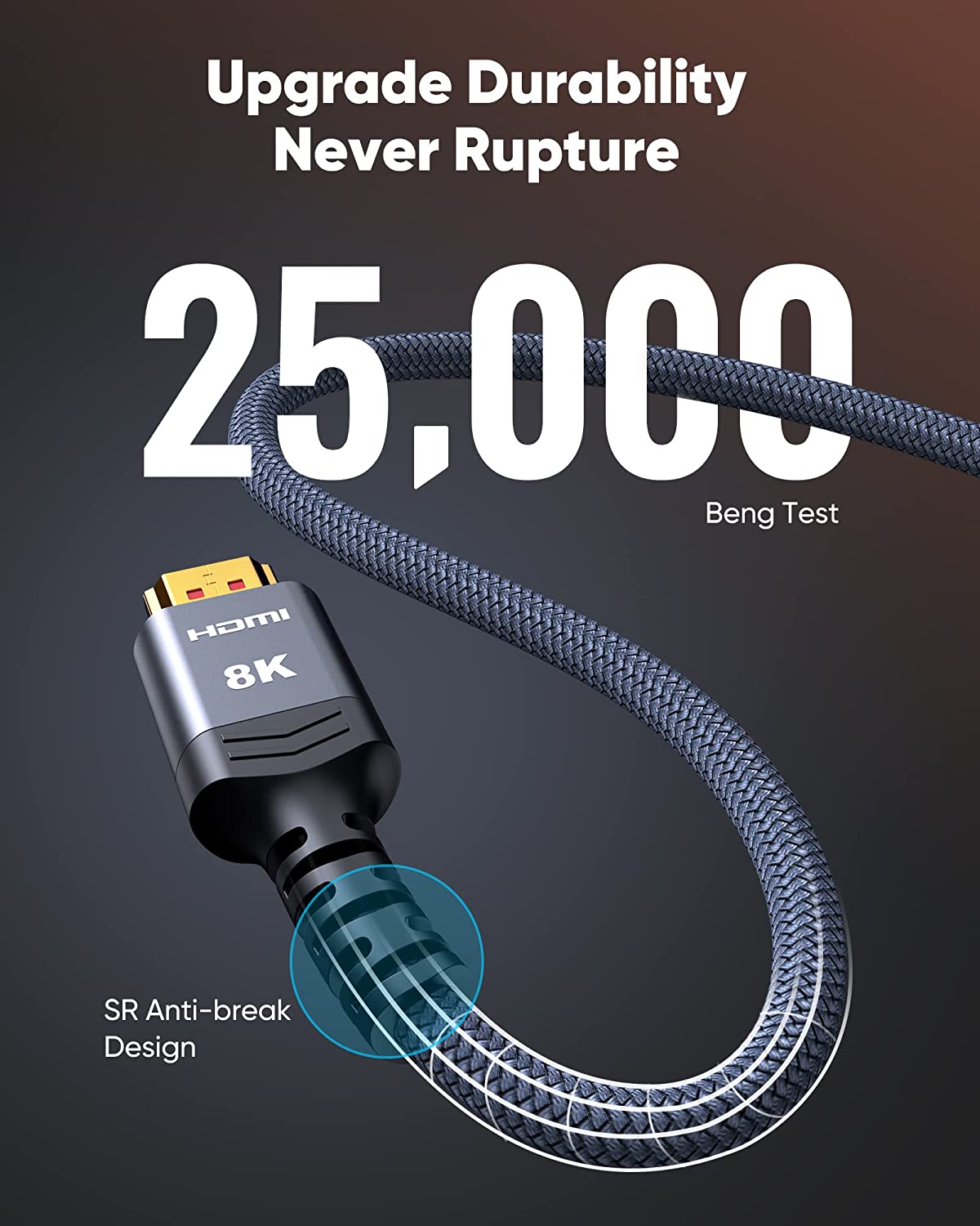 Long 8K HDMI Cable 25FT/7.6M 48Gbps, Highwings 2.1 High Speed Gaming Cord 4K@120Hz 8K@60Hz RTX 3090 eARC 3D Compatible for PS5, UHD TV and Blu-ray Player
