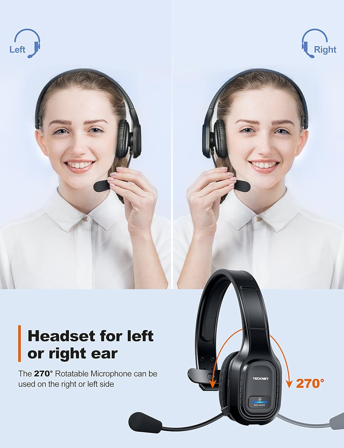 Condition Like A New ( Without Box) TECKNET Trucker Bluetooth Headphones with Microphone Noise Canceling Wireless On Ear Headset, Hands Free Wireless Headset for Cell Phone Computer Office Home Call Center Skype (Black)