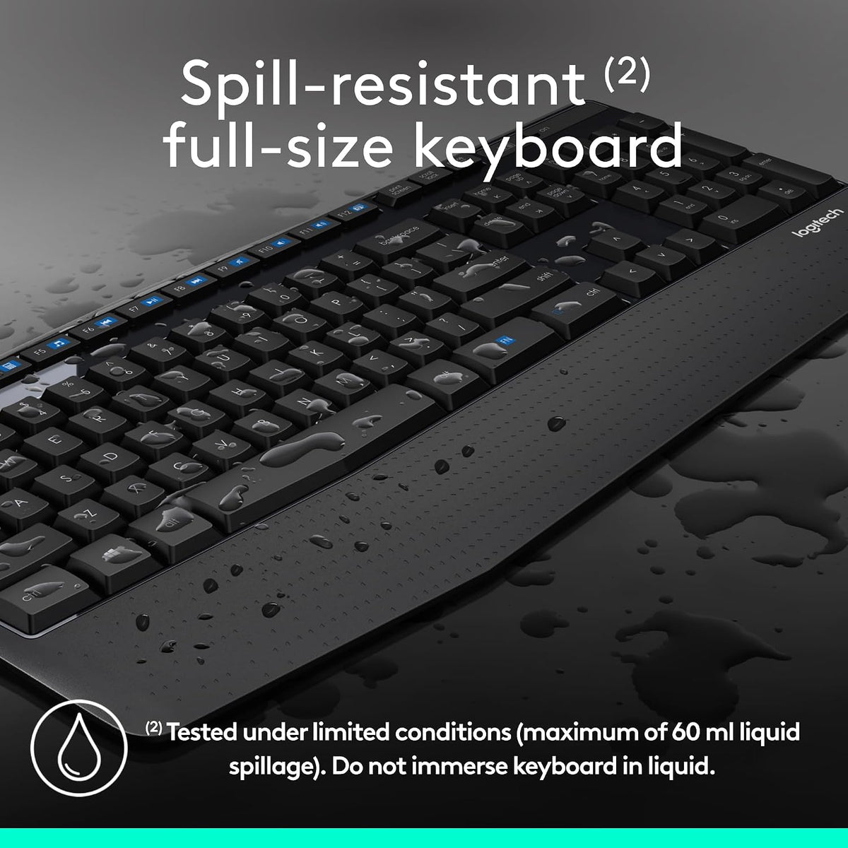 Logitech MK345 Full Size Wireless Keyboard and Mouse Combo - Black Full size keyboard with integrated palm rest, compact right handed mouse, connect via single included USB-A Nano Receiver