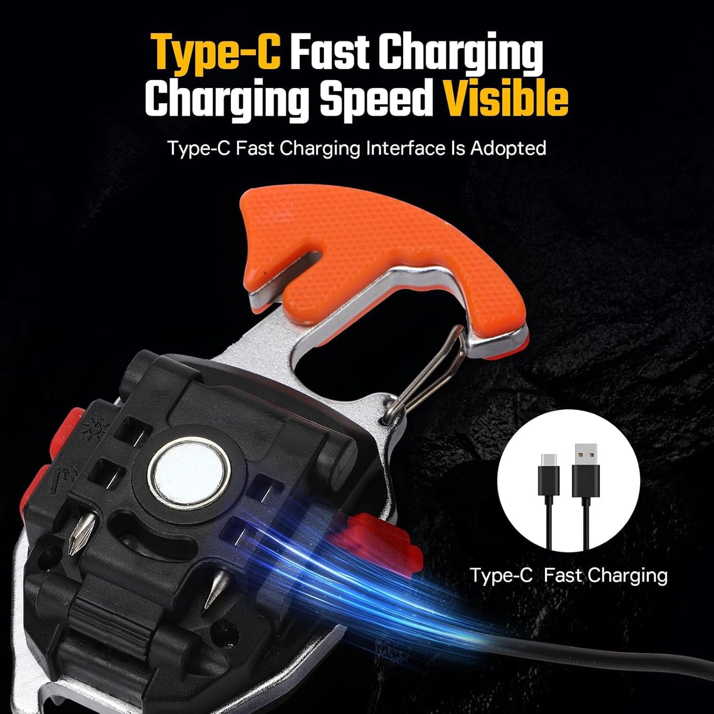 Keychain LED Flashlights, Rechargeable Flashlight Torch 7 Light Modes with Cigarette Lighter,Whistles,Screwdriver,Bottle Opener,Magnet Base Multifunction Emergency Use COB Light for Camping Outoor