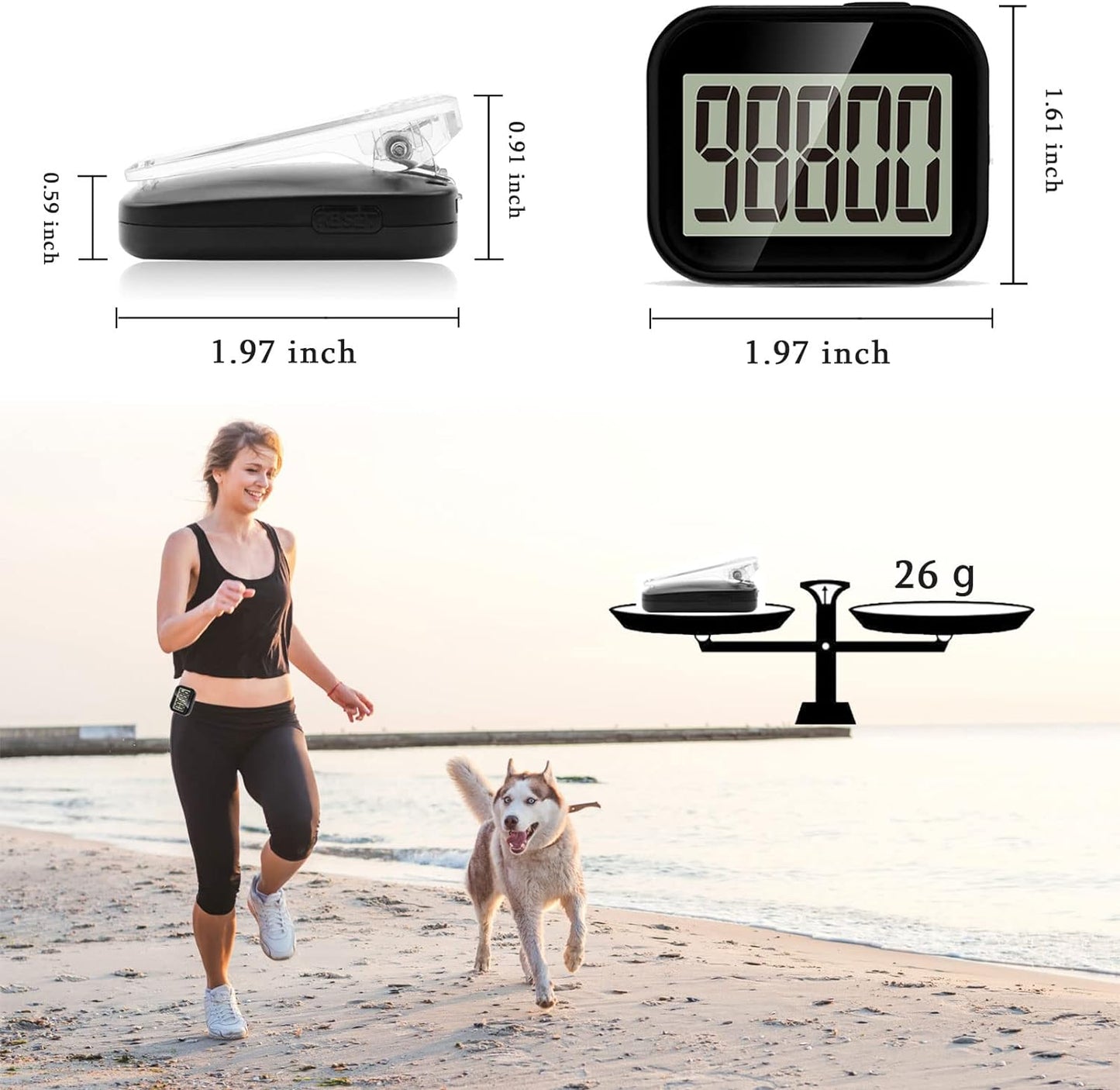 Gzvxuny Pedometer for Walking, Pedometer Clip On Step Counter with Large Display and Lanyard, Accurate Fitness Tracker, Pedometers for Steps Clip On for Seniors, Kids, Men and Women (Black)