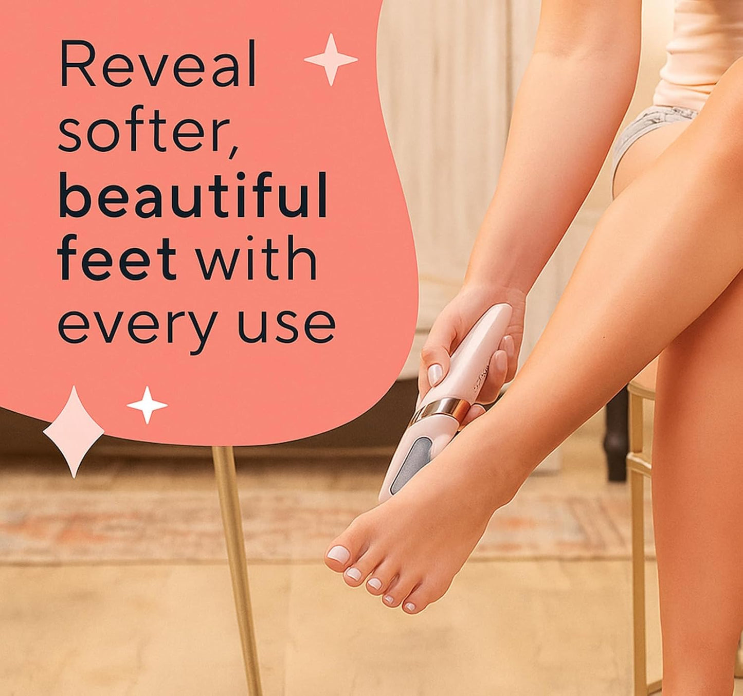 Rechargeable Flawless Pedicure Tool | Electric Callus Remover for Feet | Cordless Dead Skin Remover with 2 Roller Heads | Smooth & Soft Feet (Pink)