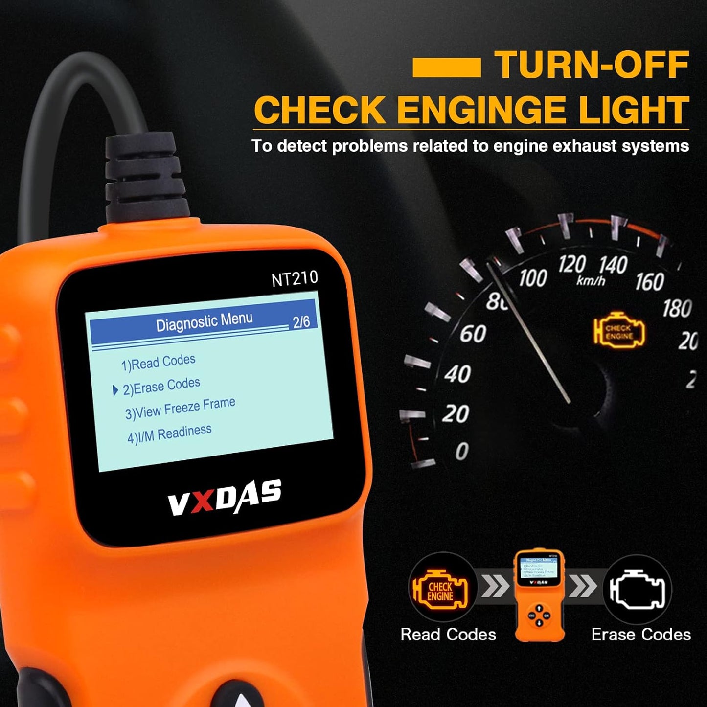VXDAS OBD2 Scanner, NT210 Enhanced OBD II Auto Code Reader Check Engine Light CAN Car Diagnostic Scan Tool 2023